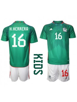 Mexiko Hector Herrera #16 Replika Hemmakläder Barn VM 2022 Kortärmad (+ byxor)